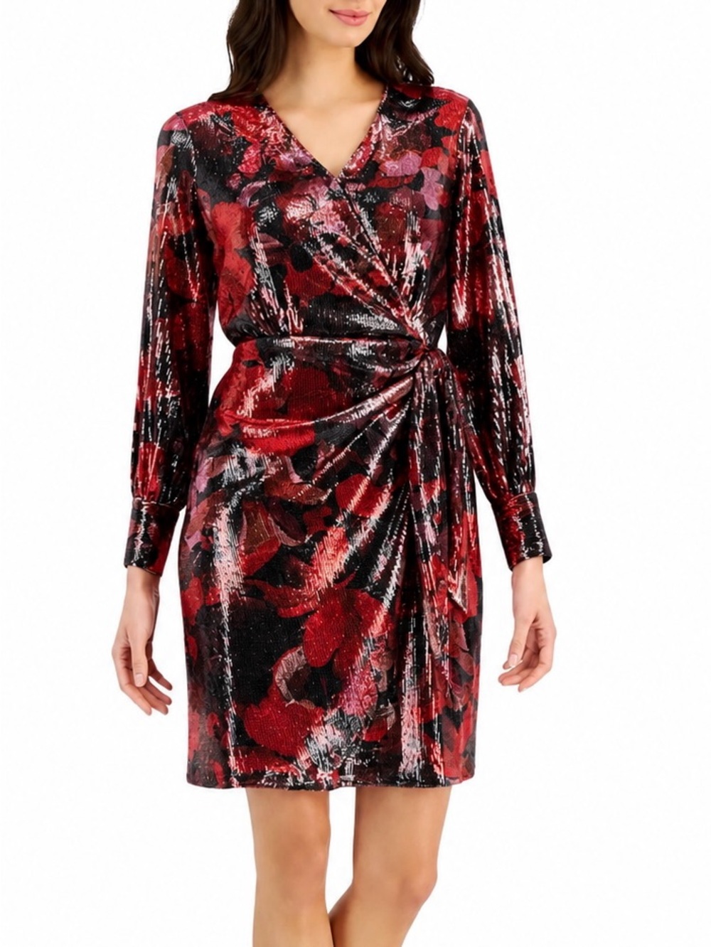 Anne Klein Sequin Faux Wrap Dress Size 4 NWT